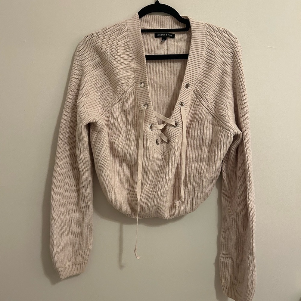 Forever 21 Cream V-Neck Sweater